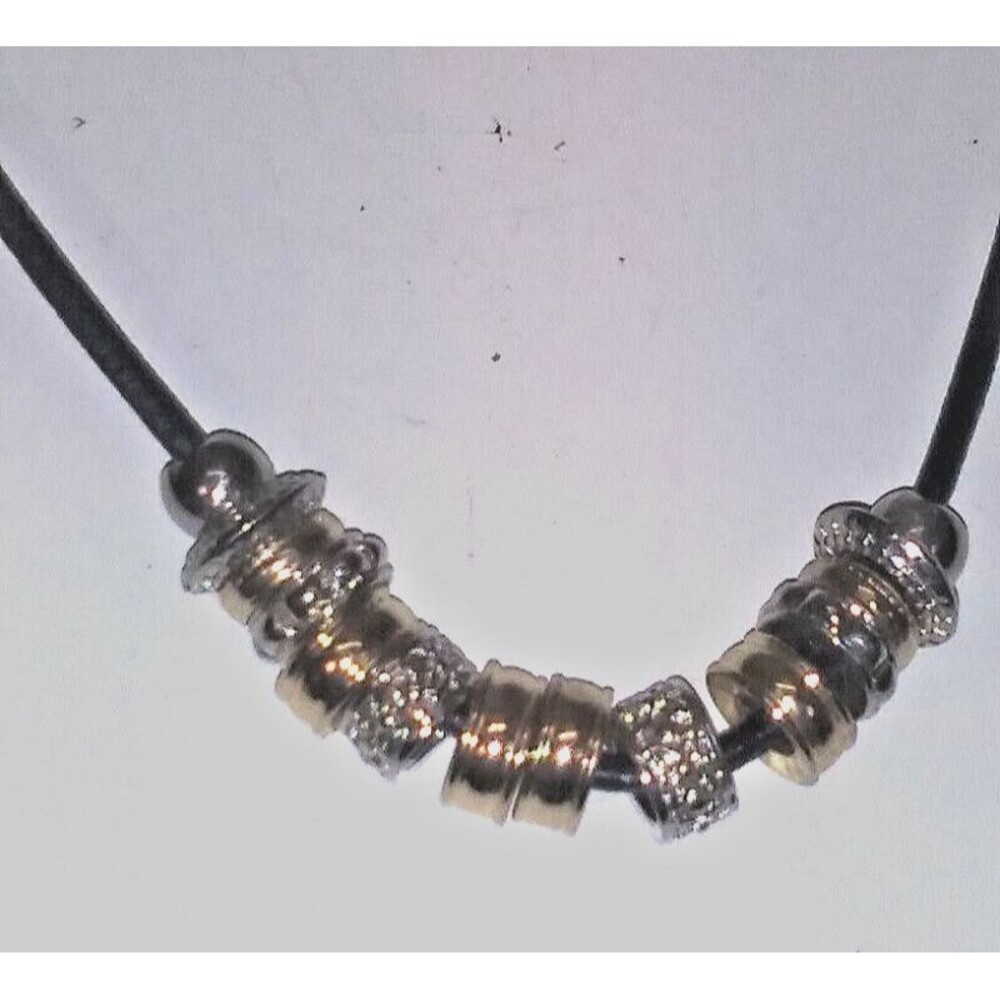 16" Necklace with Black Cord and Silver and Gold Color Metal Beads